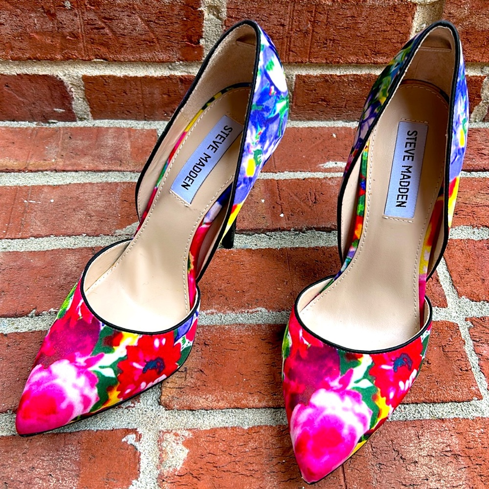 STEVE MADDEN Floral Garden Sateen Cutout High Stiletto Heels
